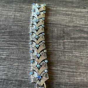 Vintage Signed Coro Silver tone Bracelet with Iridescent Blue Stones